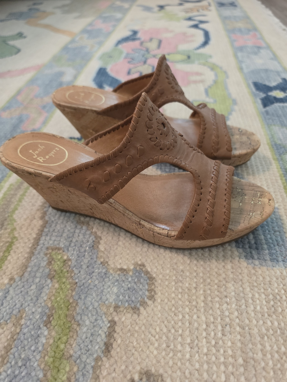 Jack Rogers Tan Leather Cork Wedge Sandals